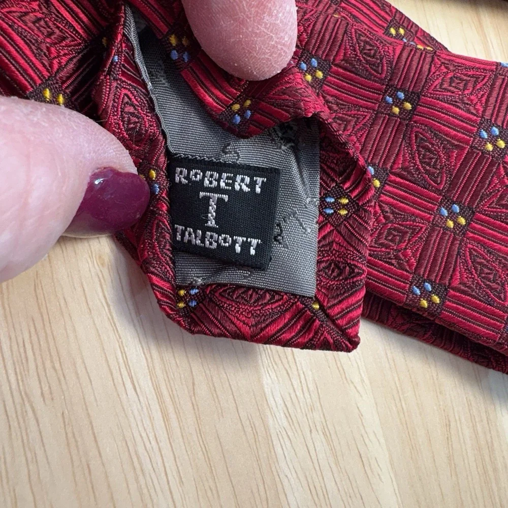 Robert Talbott Men's Red Geometric Woven Silk Designer Tie One Size